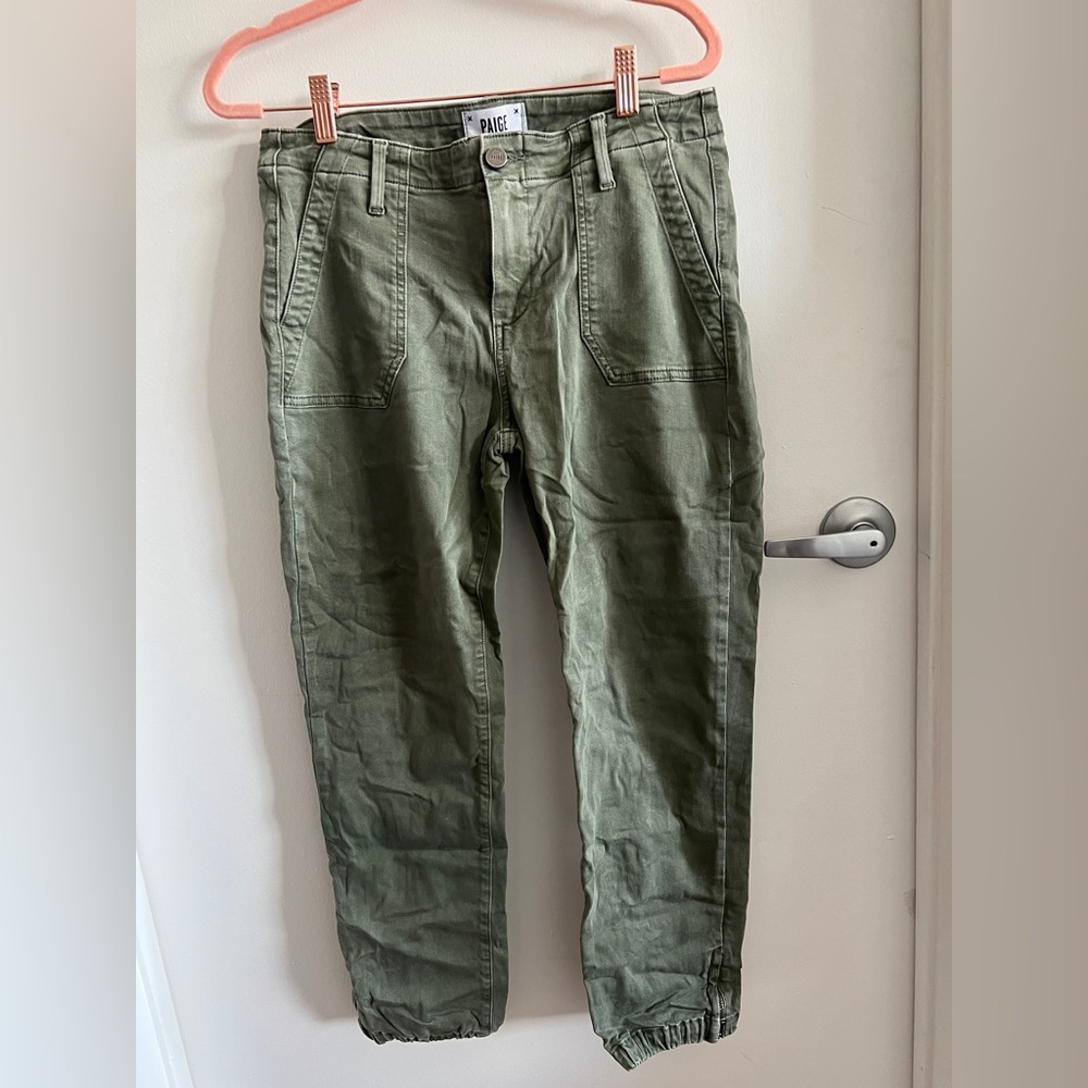 Paige Jeans Army Green Mayslie Cropped Jogger Jeans